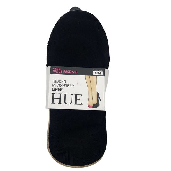 HUE 3-Pairs Women's Hidden Microfiber Liner Socks S/M No Show Cream Black - Picture 1 of 4